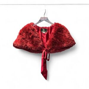 Luxurious Red Gradient Faux Fur Cape